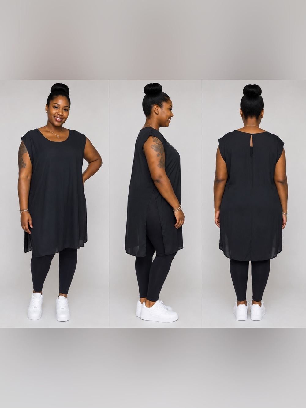CLEO SLEEVELESS SIDE SPLIT CHIFFON TUNIC - BLACK SIZE 3X (NEW WITH TAGS) A19